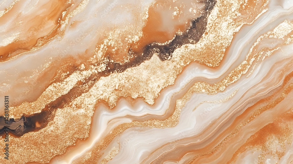 Obraz premium Mesmerizing Copper and Gold Abstract Marble Texture Background with Elegant Geometric Patterns Beautiful natural mineral rock and stone surface with swirling shiny and metallic elements Luxurious