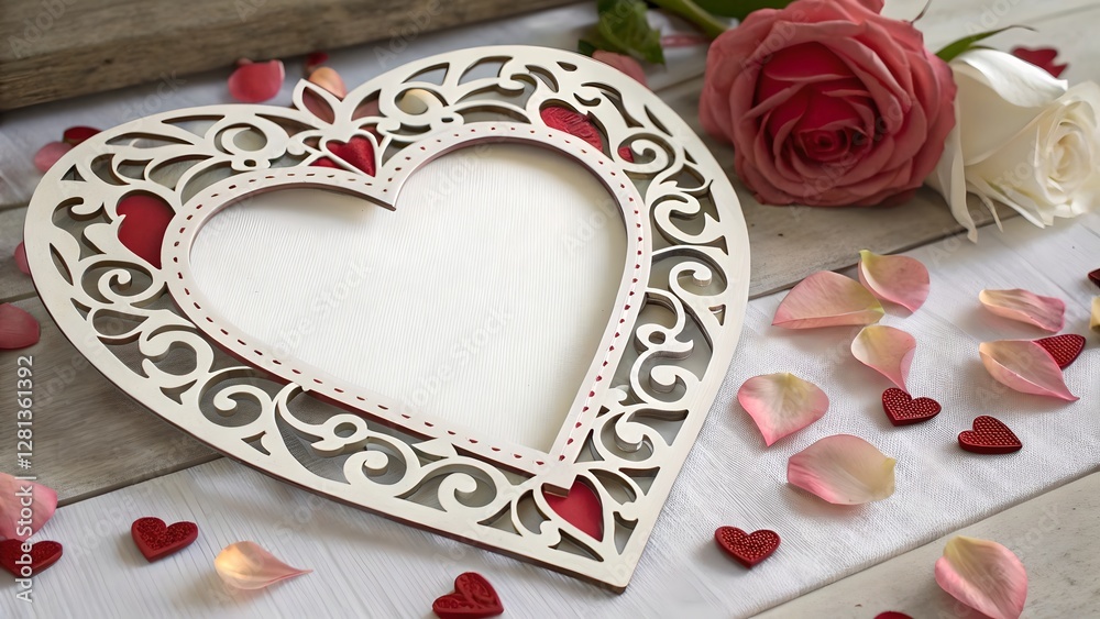Romantic Valentine's Day Decor with Heart Frame and Roses