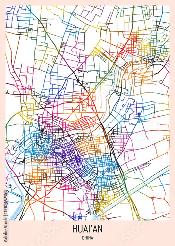 Huai'an China City Map, downtown tourism, house art travel, scenic metropolis concept, travel art city, patriotic abstract banner