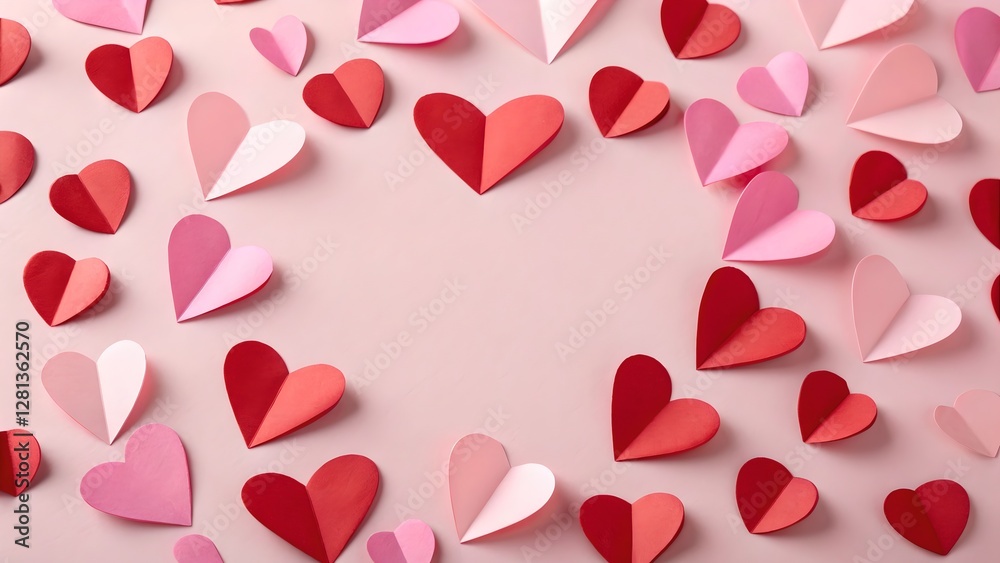 Romantic Pink and Red Paper Hearts Valentine's Day Background