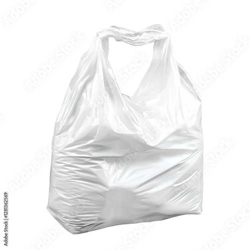White Plastic Shopping Bag; Reusable Grocery Sack; Empty, Isolated