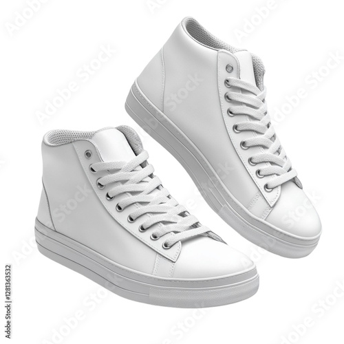 Stylish White Leather High-Top Sneakers: Product Photography