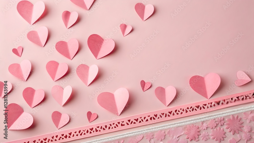Pink Paper Hearts Valentine Day Background
