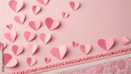 Pink Paper Hearts Valentine Day Background