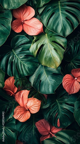 Wallpaper Mural tropical floral foliage background with vibrant orchids and monstera leaves Torontodigital.ca