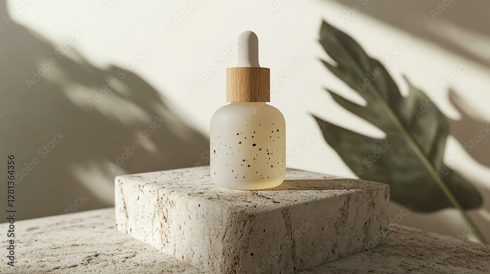 Elegant dropper bottle on stone pedestal. Elegant dropper bottle on stone pedestal.