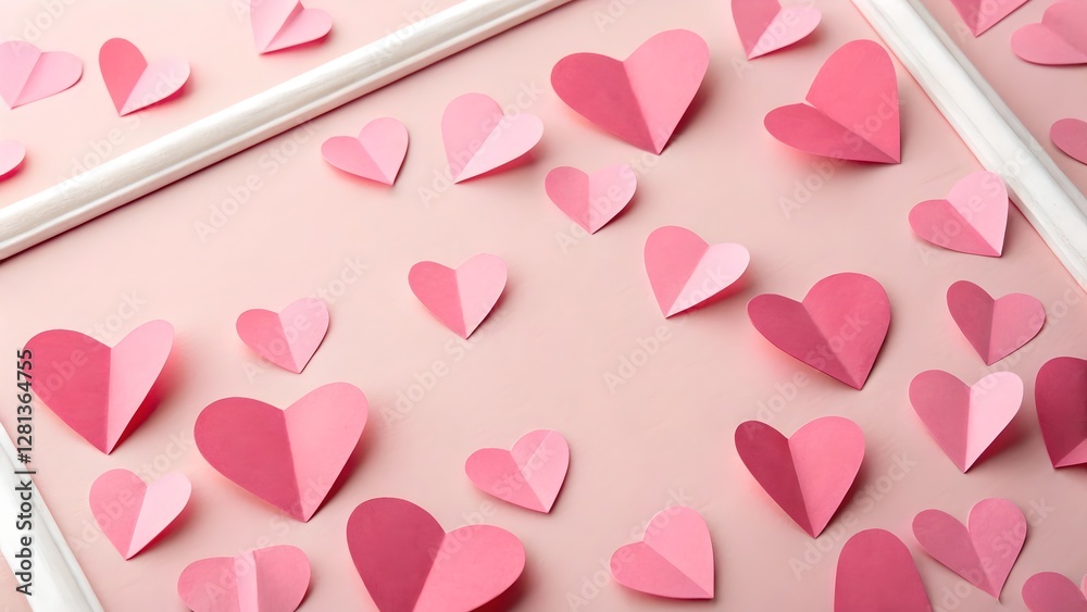 Pink Paper Hearts Valentine Day Background