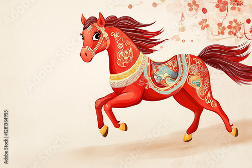 Cute cartoon horse for Chinese New Year 2026, bringing joy and good fortune