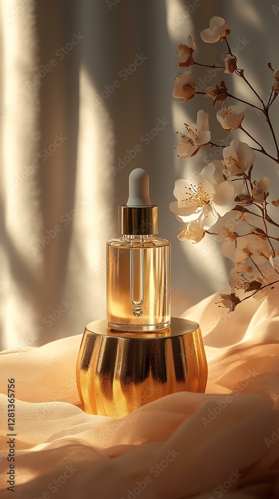 Naklejka premium Elegant beauty serum with floral accents.