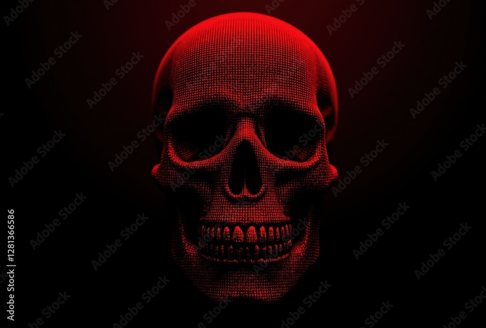 Obraz premium Red Grid-Textured Human Skull Rendering
