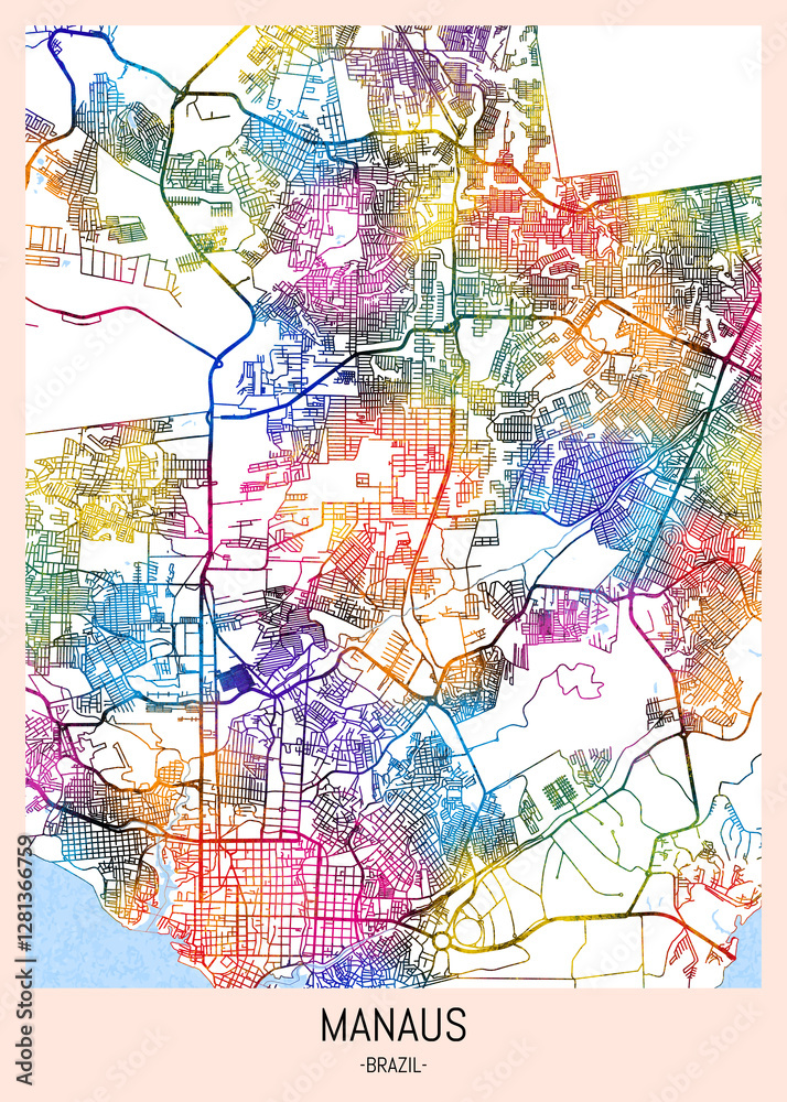 Manaus Brazil City Map, downtown tourism, house art travel, scenic metropolis concept, travel art city, patriotic abstract banner
