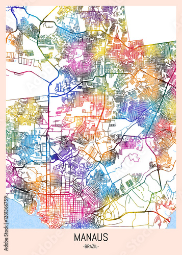 Obraz na płótnie Manaus Brazil City Map, downtown tourism, house art travel, scenic metropolis concept, travel art city, patriotic abstract banner w salonie