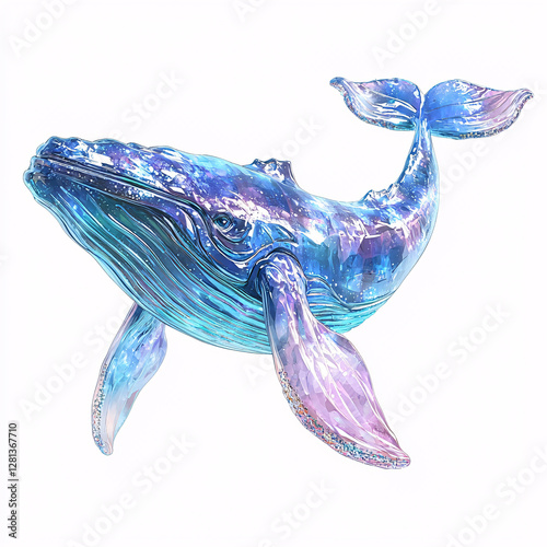 Colorful, abstract whale illustration in vibrant hues.