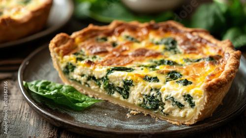 Wallpaper Mural delicious plate of savory quiche filled with spinach and cheese, showcasing golden crust and creamy filling. Perfect for brunch or light meal Torontodigital.ca