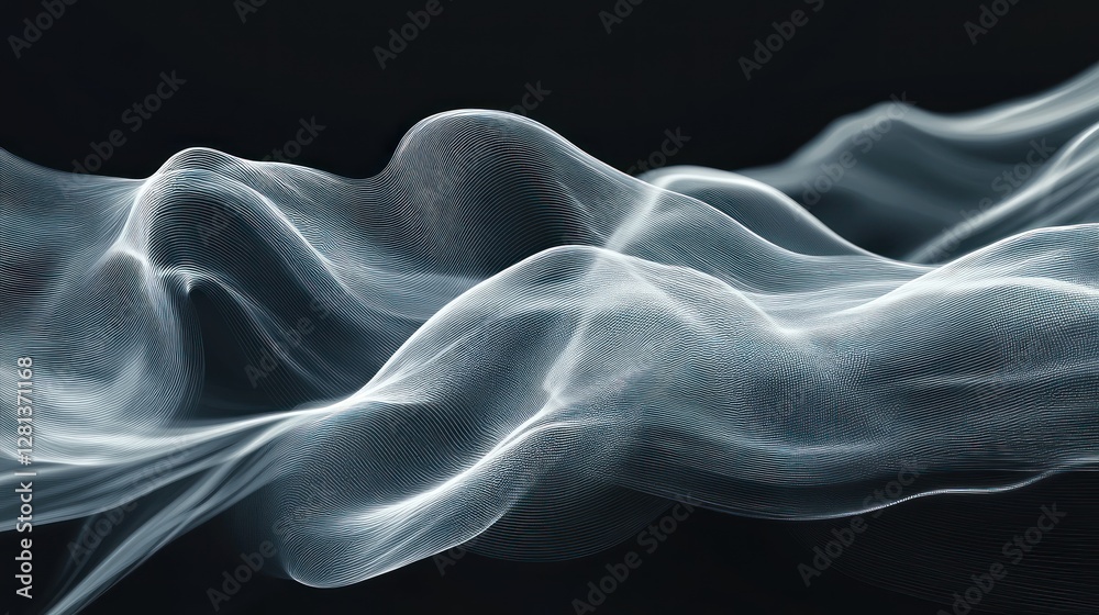 Obraz premium Abstract flowing wave, white lines on dark background.
