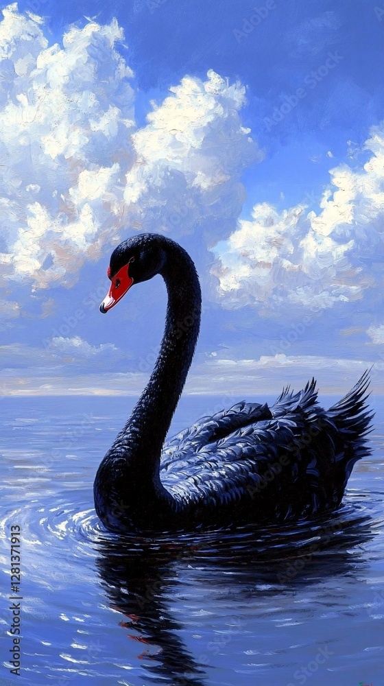 Fototapeta premium graceful black swan gliding on tranquil waters
