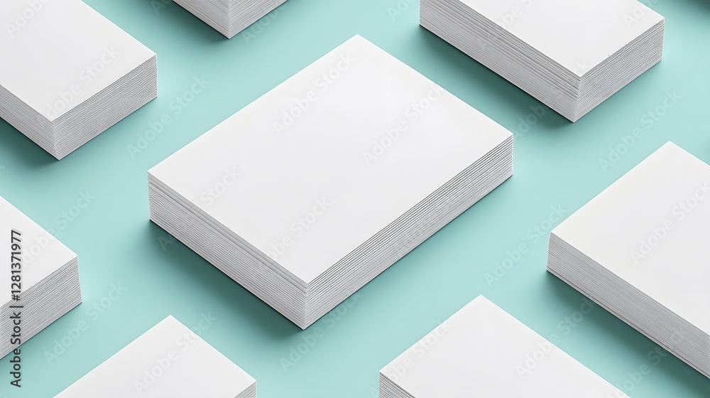 Stacks of Blank White Business Cards Mockup on Turquoise Background Stacks of Blank White Business Cards Mockup on Turquoise Background