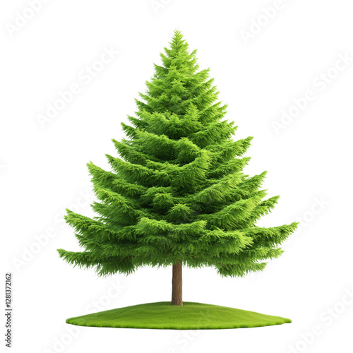 Pine tree, green foliage, isolated on white background