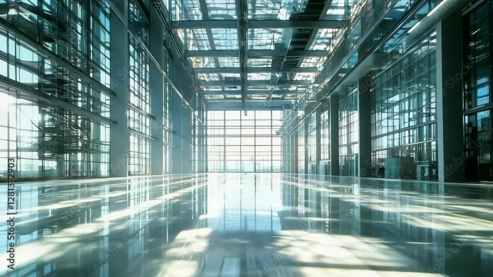 Sunlight filling modern architecture empty hall Sunlight filling modern architecture empty hall