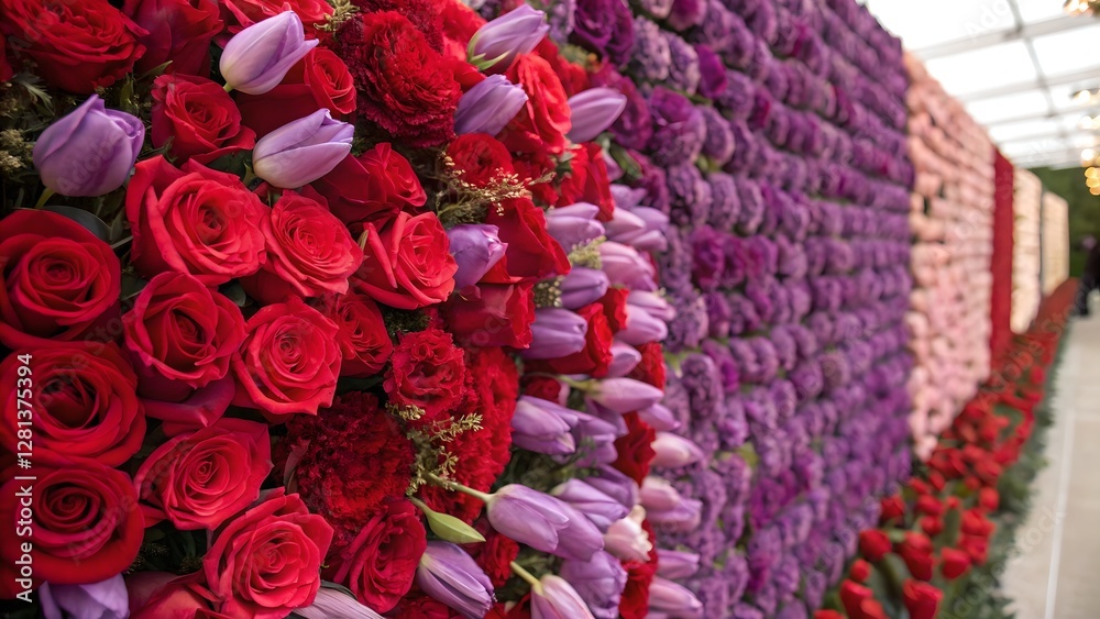 Vibrant Floral Wall of Roses Tulips and Carnations
