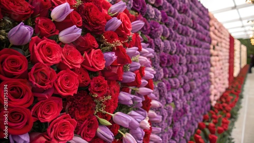 Obraz na płótnie Vibrant Floral Wall of Roses Tulips and Carnations w salonie