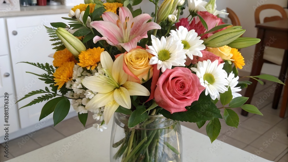 Vibrant Spring Flower Bouquet in Glass Vase