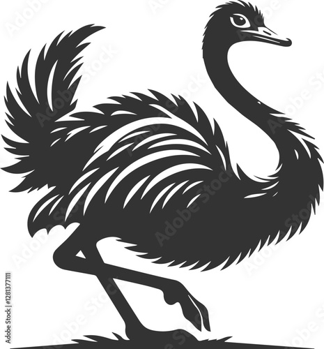 Ostrich in a playful pose, tilting its body animal silhouette vector
