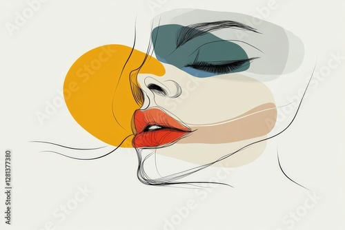An abstract human face created with a single continuous line. Generative AI
