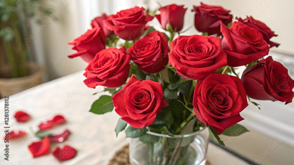 Romantic Red Roses Bouquet in Glass Vase
