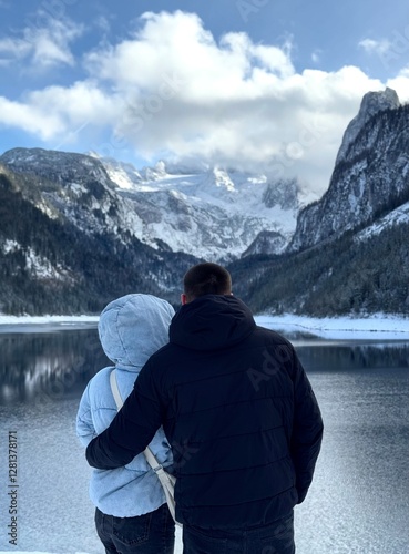Couple  viewing Gosausee, Austria