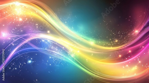 Colorful Waves in Abstract Design with Sparkles and Bright Light Effects for Creative Projects and Artistic Backgrounds