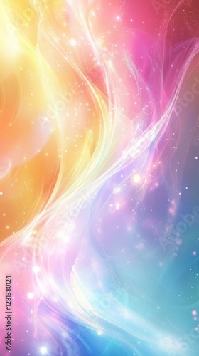 A colorful abstract swirl of light and soft hues creates a dreamy background. Perfect for designs that need a pop of color and a feeling of serenity. Bright colors intertwine beautifully.