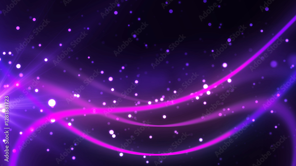 Obraz premium Light flares and particles move with magical galaxy lines shining in center. In motion star birth super nova dark magical fantasy like 3d opening portal bg. Award ceremony luxury curve beautiful bg.