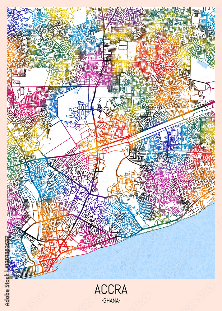 Accra Ghana City Map, downtown tourism, house art travel, scenic metropolis concept, travel art city, patriotic abstract banner