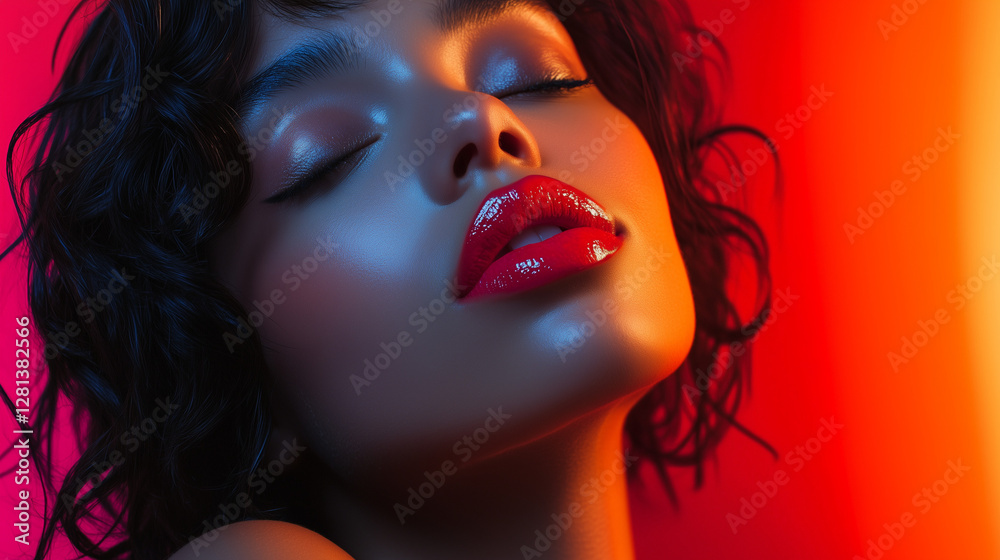 Stunning Headshot of a Beautiful Model with Vibrant Bean Paste Color Lips, Dramatic Side Lighting Stunning Headshot of a Beautiful Model with Vibrant Bean Paste Color Lips, Dramatic Side Lighting