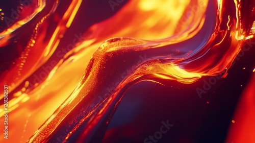 Dynamic and Vibrant Flow of Hot Lava: A Stunning Close-Up of Fiery Patterns and Textures in Bright Orange and Red Colors