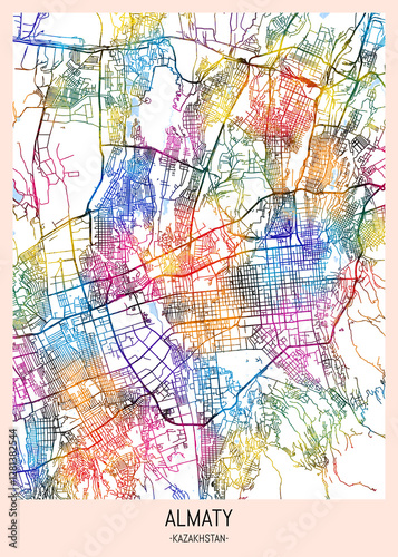 Wallpaper Mural Almaty Kazakhstan City Map, downtown tourism, house art travel, scenic metropolis concept, travel art city, patriotic abstract banner Torontodigital.ca