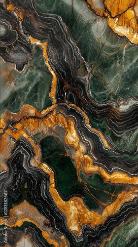 Stunning patterned stone surface with vibrant orange and deep green tones. The unique textures create a natural art piece. Perfect for backgrounds and decor.