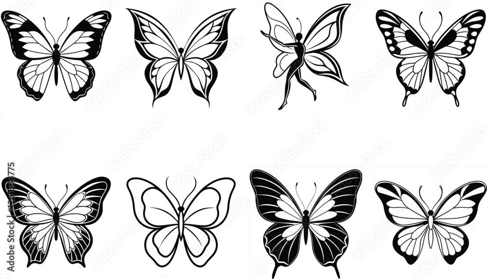 Set of Butterfly icon vector simple style Set of Butterfly icon vector simple style
