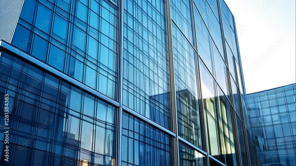 Sunset reflecting on a modern glass building facade. Sunset reflecting on a modern glass building facade.