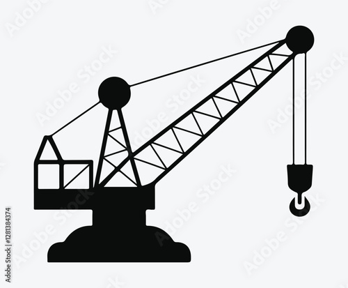 Crane Icon Silhouette. Construction Crane Symbol. Heavy Lift Crane Silhouette. Industrial Crane Symbol.