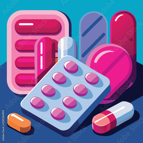 Assorted Medications and Pills on White Background