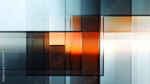 Striking geometric abstraction created by the interplay of glass light and overlapping translucent shapes in a modern minimalist and contemporary architectural composition