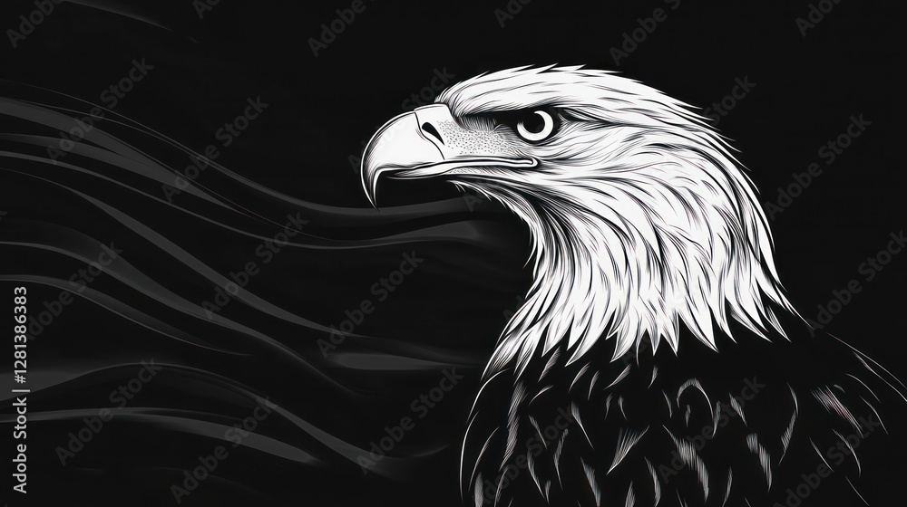 Majestic Eagle Head Against Dark Wavy Background Majestic Eagle Head Against Dark Wavy Background