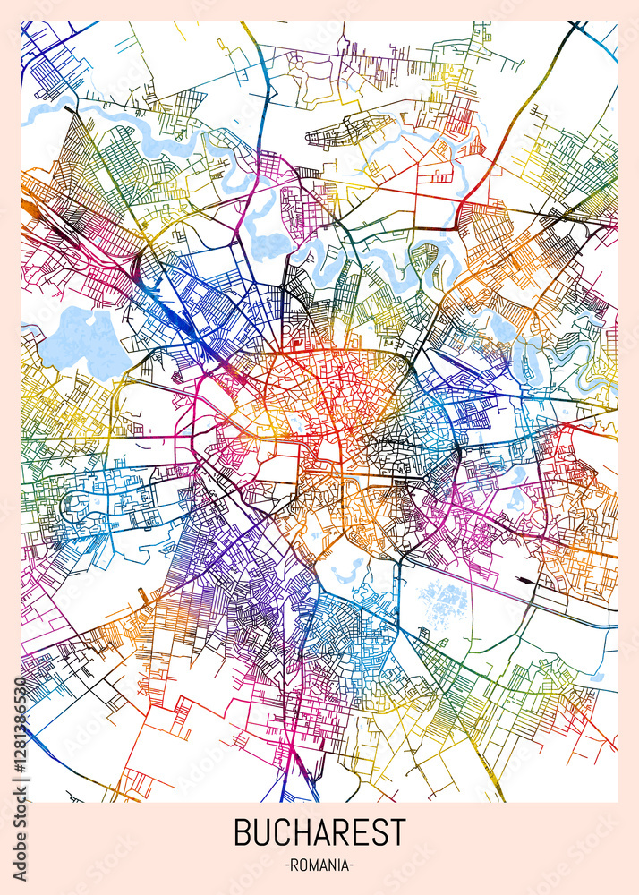 Bucharest Romania City Map, downtown tourism, house art travel, scenic metropolis concept, travel art city, patriotic abstract banner