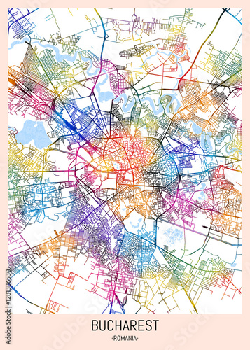 Obraz na płótnie Bucharest Romania City Map, downtown tourism, house art travel, scenic metropolis concept, travel art city, patriotic abstract banner w salonie