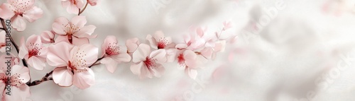 Subtle sakura imprints on naturally wrinkled silk, creating a soft and delicate Japanese aesthetic photo