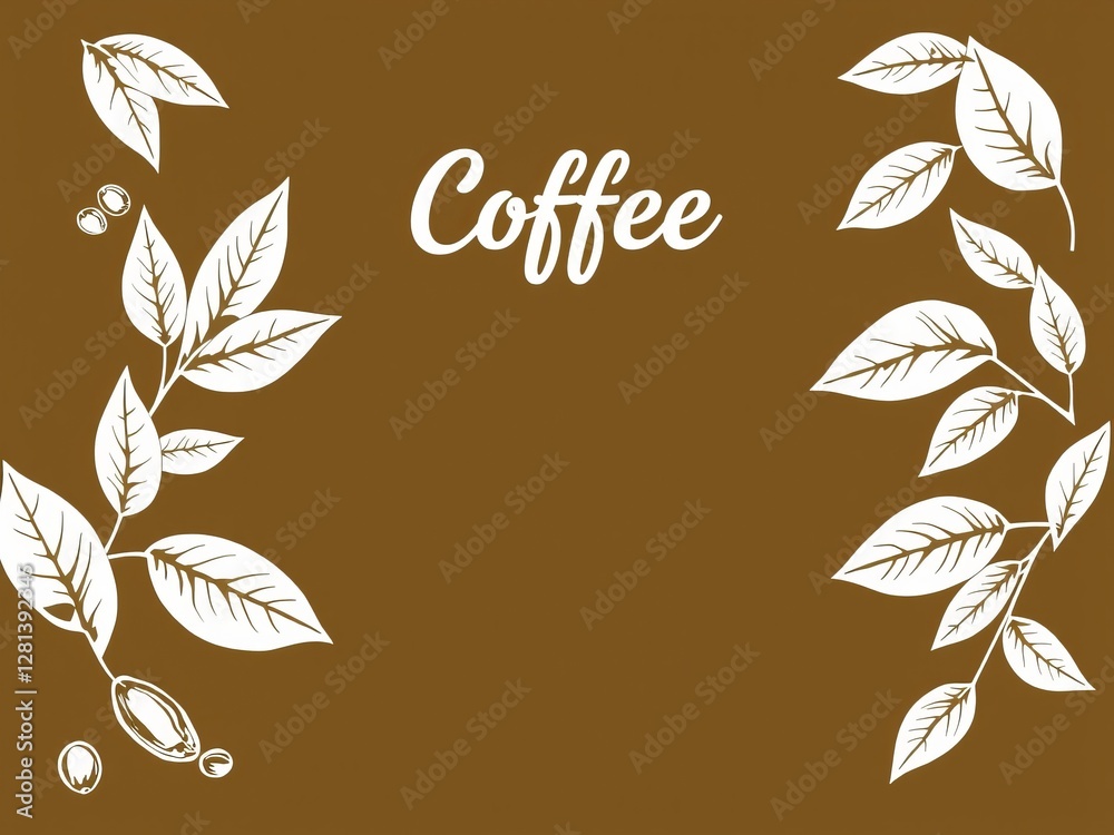 Rich Coffee Beans and Fresh Green Leaves Arranged on a Warm Brown Background Evoking Natural Warmth