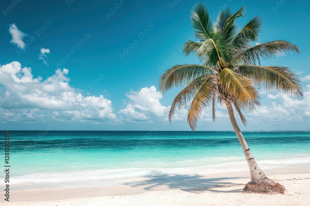 Obraz premium Tulum Treasures: Ancient Ruins Framed by Palm Trees on the Caribbean Riviera