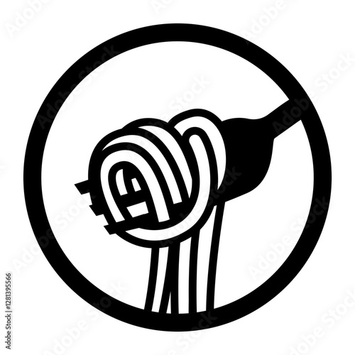 white pasta icon featuring a fork twirling spaghetti inside a circular outline symbolizing Italian cuisine or noodle dishes.